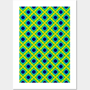 Yellow Green Lattice Pattern Posters and Art